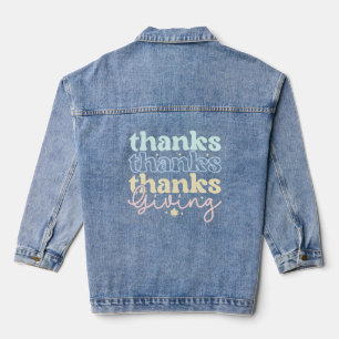 Light Colours Thanks Giving Retro Typography Denim Jacket