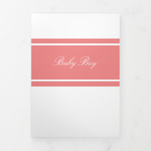 Light Coral, 3 Photo Collage Baby Birth Tri-Fold Announcement