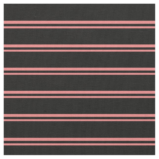 Light Coral and Black Coloured Lined Pattern Fabric (Close Up)