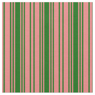 Light Coral and Dark Green Lines/Stripes Pattern Fabric