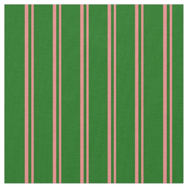 Light Coral and Dark Green Stripes Pattern Fabric (Close Up)