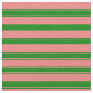 Light Coral and Green Coloured Lined Pattern Fabric