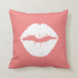 Light Coral and White Lips Cushion