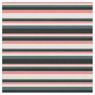Light Coral, Beige, Dark Slate Grey & Black Lines Fabric