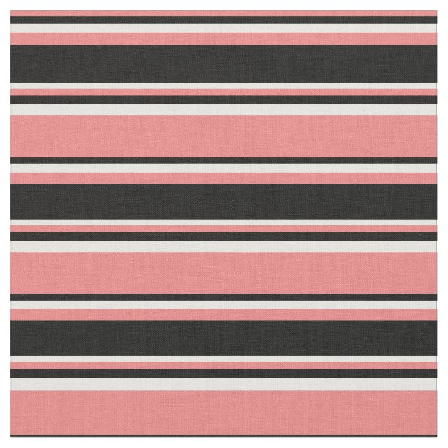 Light Coral, Black, and White Stripes Fabric (Close Up)