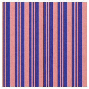 Light Coral & Blue Coloured Lined Pattern Fabric