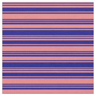Light Coral & Blue Lined Pattern Fabric