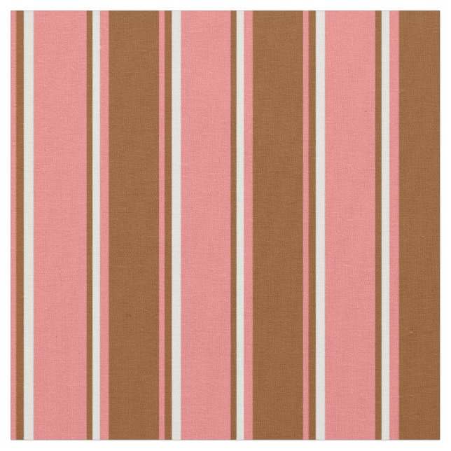 Light Coral, Brown, and Light Cyan Pattern Fabric (Close Up)