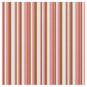Light Coral, Brown & Mint Cream Stripes Pattern Fabric