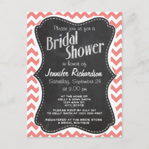 Light Coral Chevron Stripes; Chalkboard look Postcard
