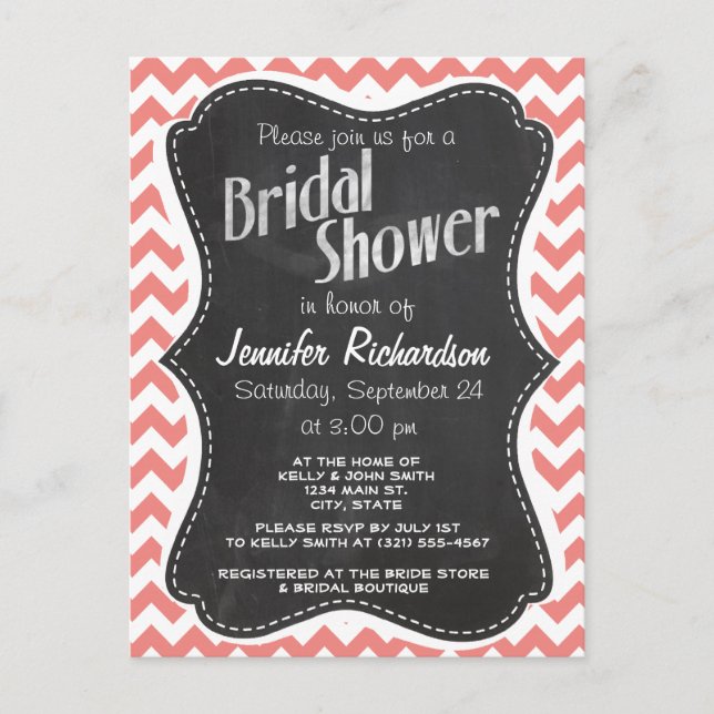 Light Coral Chevron Stripes; Chalkboard look Postcard (Front)