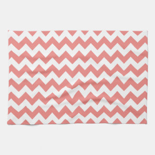 Light Coral Chevron Stripes Tea Towel