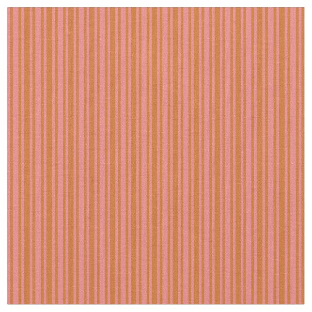 Light Coral & Chocolate Coloured Lines Pattern Fabric (Close Up)