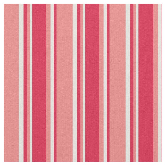 Light Coral, Crimson & Beige Stripes Pattern Fabric (Close Up)