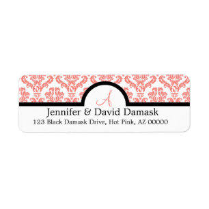 Light Coral Damask Wedding Monogram Labels