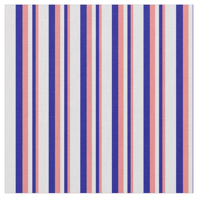 Light Coral, Dark Blue & Lavender Coloured Stripes Fabric (Close Up)
