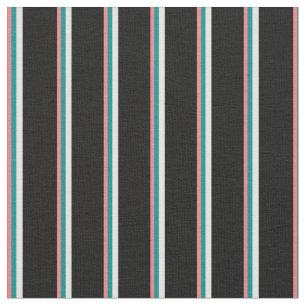 Light Coral, Dark Cyan, Light Cyan & Black Lines Fabric