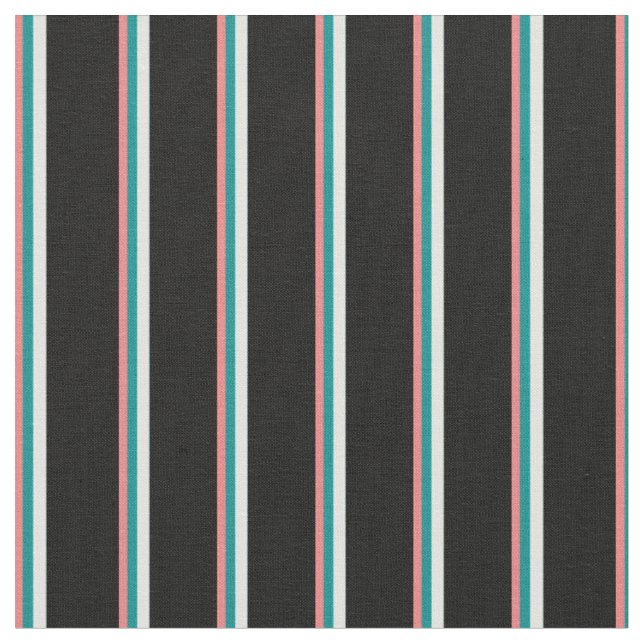 Light Coral, Dark Cyan, Light Cyan & Black Lines Fabric (Close Up)