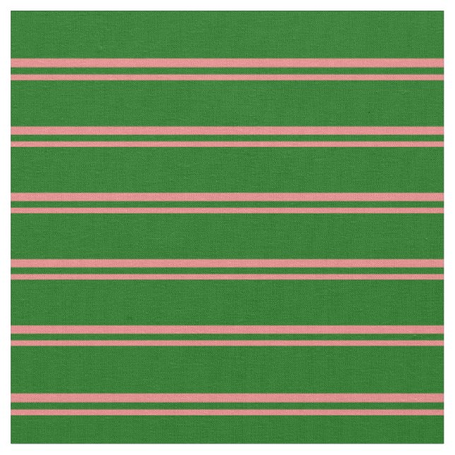 Light Coral & Dark Green Coloured Lines Fabric (Close Up)