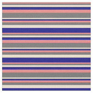Light Coral, Dim Grey, Beige, and Blue Pattern Fabric