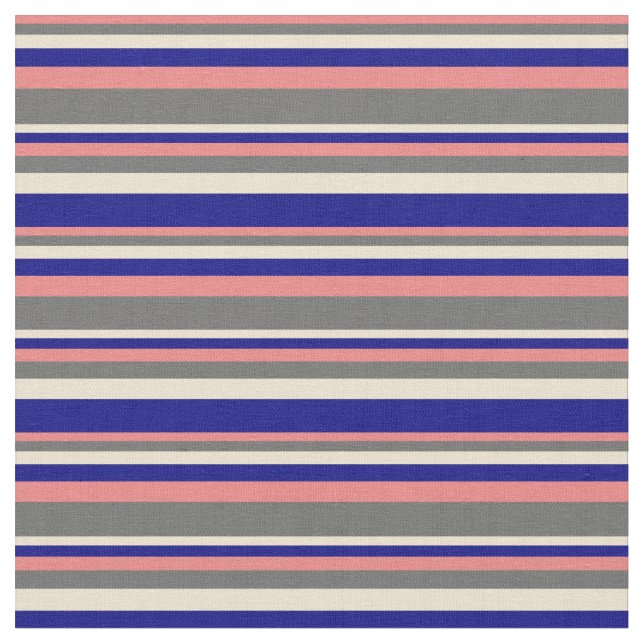 Light Coral, Dim Grey, Beige, and Blue Pattern Fabric (Close Up)