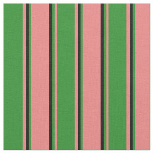 Light Coral, Forest Green, and Black Lines Fabric