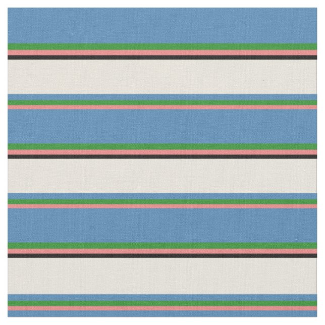 Light Coral, Forest Green, Blue, Beige & Black Fabric (Close Up)