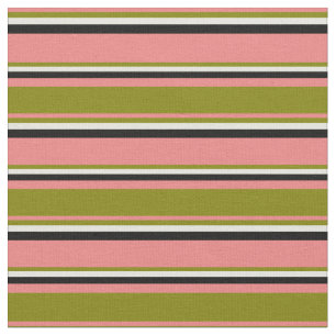 Light Coral, Green, Beige, and Black Coloured Fabric