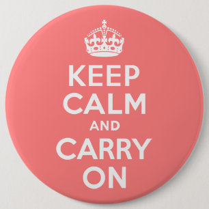 Light Coral Keep Calm and Carry On 6 Cm Round Badge