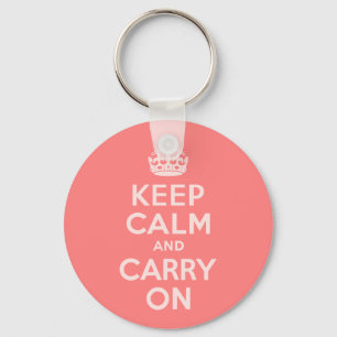 Light Coral Keep Calm and Carry On Key Ring