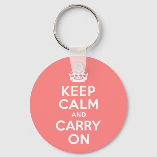 Light Coral Keep Calm and Carry On Key Ring (Front)