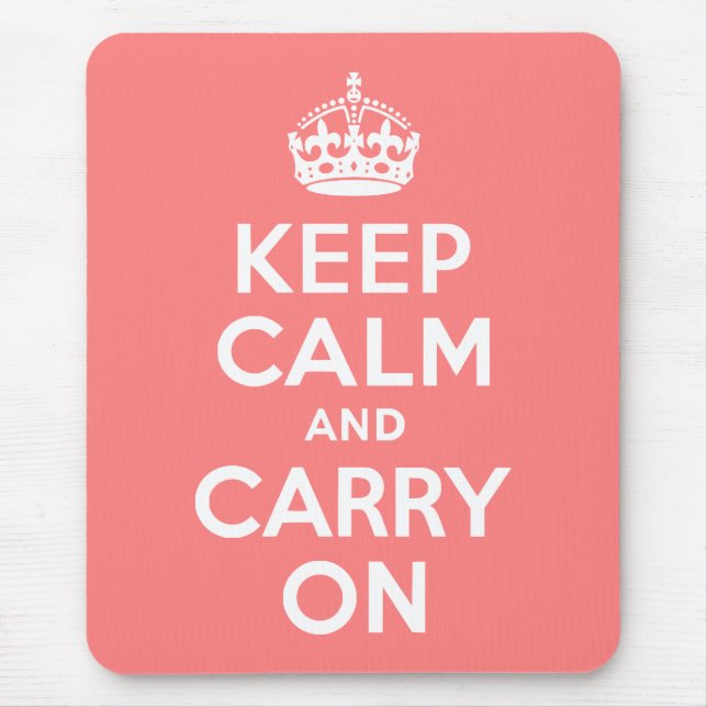 Light Coral Keep Calm and Carry On Mouse Mat (Front)