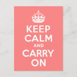 Light Coral Keep Calm and Carry On Postcard