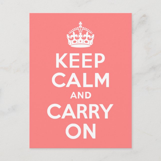 Light Coral Keep Calm and Carry On Postcard (Front)