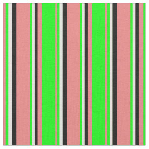 Light Coral, Lime, Beige & Black Coloured Stripes Fabric