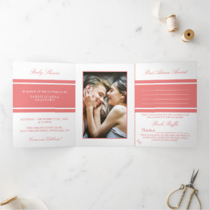 Light Coral, Modern Baby Shower Suite Tri-Fold Invitation