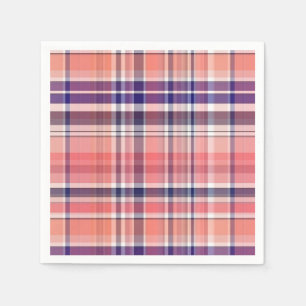 Light Coral, Navy Blue, White Preppy Madras Plaid Napkin