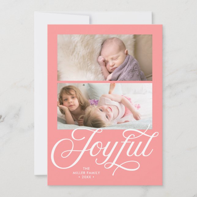 Light Coral Pink Cursive Joyful Holiday Photo (Front)