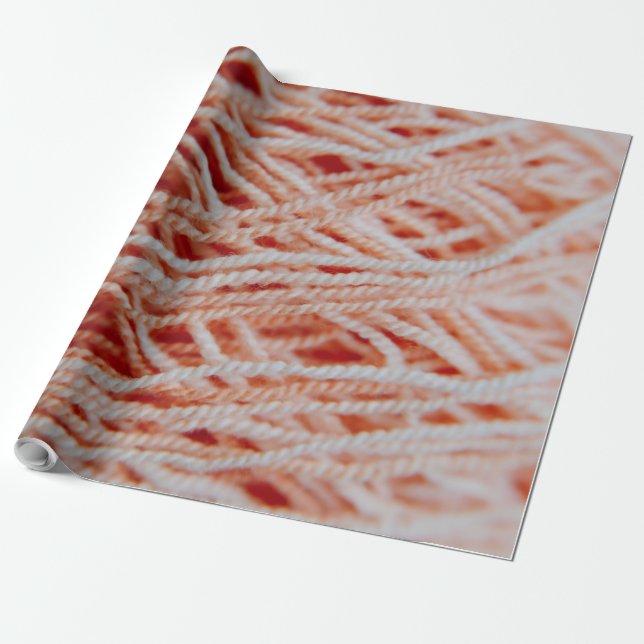 Light coral pink yarn threads photo wrapping paper (Unrolled)