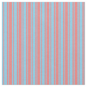 Light Coral & Sky Blue Lines/Stripes Pattern Fabric