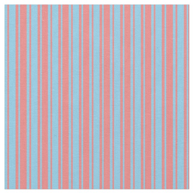 Light Coral & Sky Blue Lines/Stripes Pattern Fabric (Close Up)