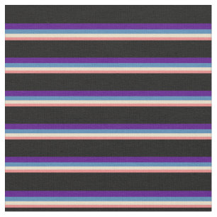 Light Coral, Tan, Blue, Indigo & Black Stripes Fabric