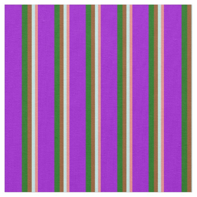 Light Coral, Turquoise, Brown, Green & Dark Violet Fabric (Close Up)