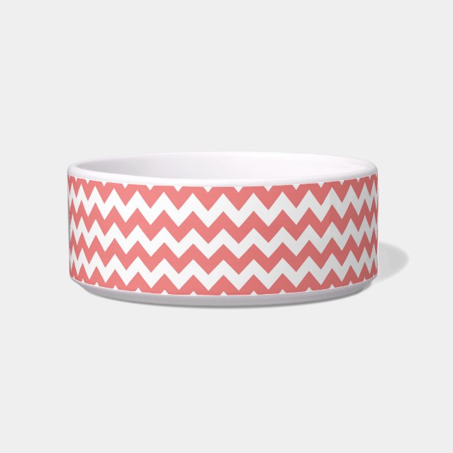 Light Coral White Chevron Zig-Zag Pattern Bowl (Right)