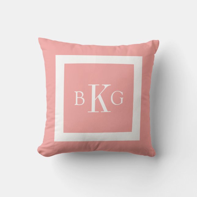 Light Coral White Custom Monogram Cushion (Front)