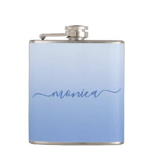 Light Cornflower Blue Gradient Elegant Signature Hip Flask