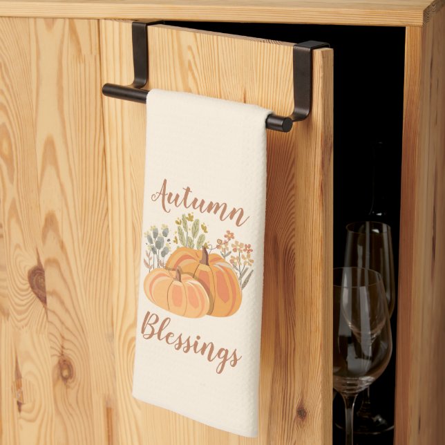 Light Cosy Soft Vanilla Charming Autumn Blessings Tea Towel (Thirds Fold)