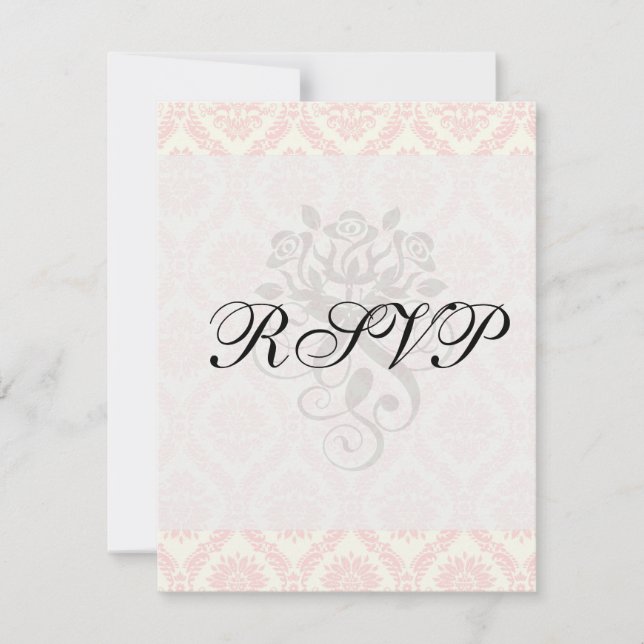 light cream and pink damask RSVP card (Front)