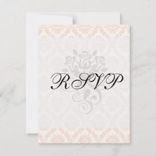 light cream and pink damask RSVP card