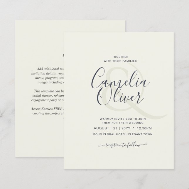 Light Cream Budget Wedding INVITE (Front/Back)